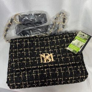 Badgley Mischka textured messenger bag Elegant Black and Gold Tweed  purse